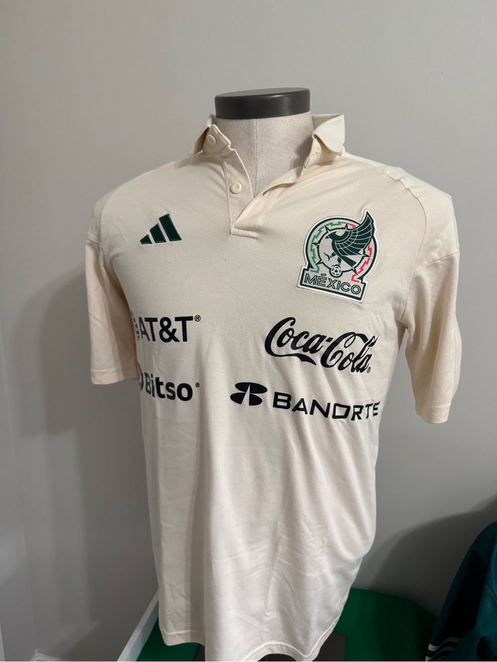 adidas Mexico Crest Polo Shirt - Cream with Green Logo